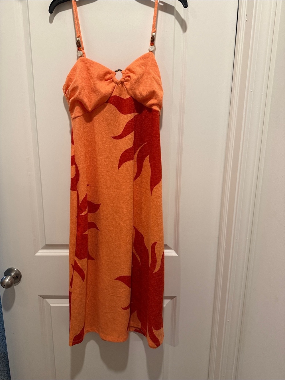 Old Navy Orange and Red Spaghetti-Strap Midi Dress with Ring Detail